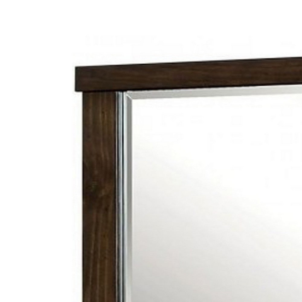 Rectangular Wooden Frame Mirror with Mounting Hardware, Walnut Brown - BM230646
