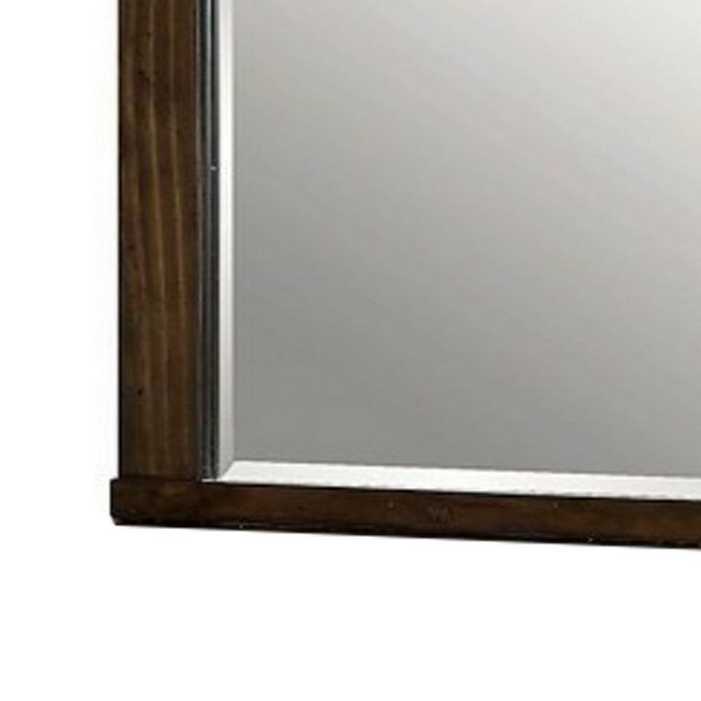 Rectangular Wooden Frame Mirror with Mounting Hardware, Walnut Brown - BM230646