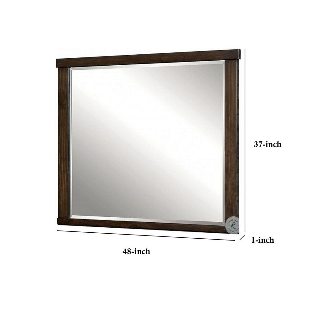 Rectangular Wooden Frame Mirror with Mounting Hardware, Walnut Brown - BM230646