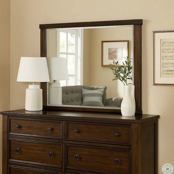 Rectangular Wooden Frame Mirror with Mounting Hardware, Walnut Brown - BM230646