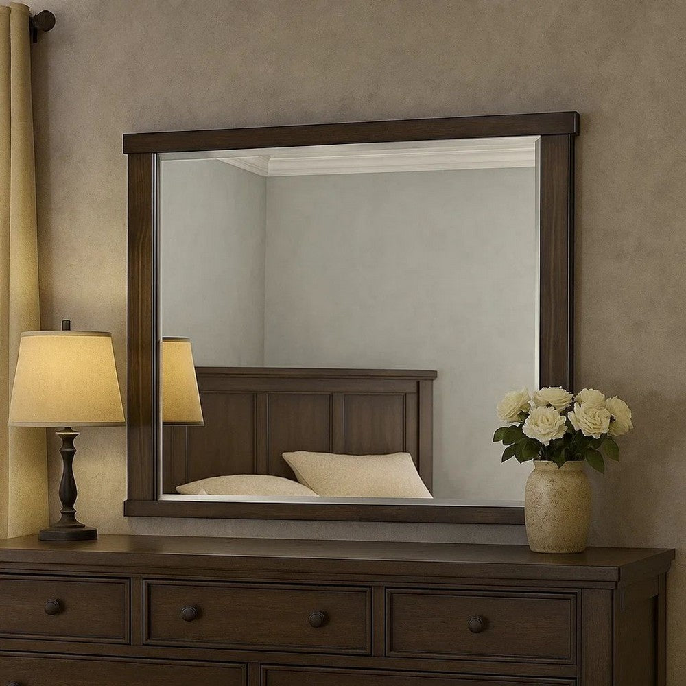 Rectangular Wooden Frame Mirror with Mounting Hardware, Walnut Brown - BM230646
