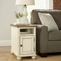Wooden Chairside End Table with Door, Brown and Antique White - BM230907