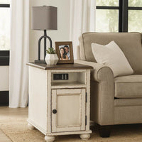 Wooden Chairside End Table with Door, Brown and Antique White - BM230907