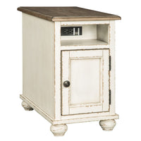 Wooden Chairside End Table with Door, Brown and Antique White - BM230907