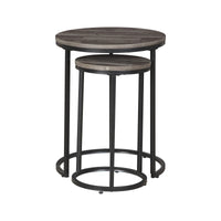 Round Wooden Top Metal Accent Table, Set of 2, Gray and Black - BM230944