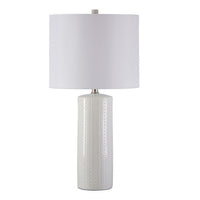 Carved Ceramic Base Table Lamp with Drum Shade, Set of 2, White - BM230953