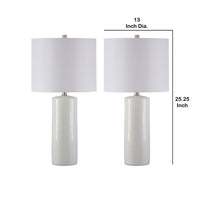 Carved Ceramic Base Table Lamp with Drum Shade, Set of 2, White - BM230953