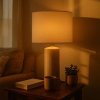 Carved Ceramic Base Table Lamp with Drum Shade, Set of 2, White - BM230953