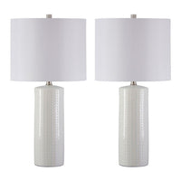 Carved Ceramic Base Table Lamp with Drum Shade, Set of 2, White - BM230953