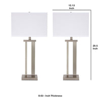 Metal Frame Table Lamp with Hardback Shade, Set of 2, White and Silver - BM230954
