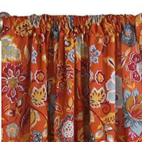 Paris 4 Piece Floral Print Fabric Curtain Panel with Ties, Orange - BM230991