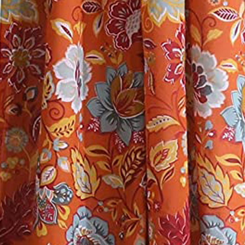 Paris 4 Piece Floral Print Fabric Curtain Panel with Ties, Orange - BM230991