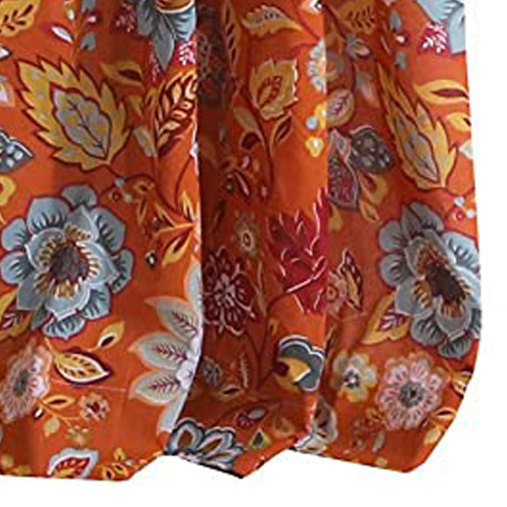 Paris 4 Piece Floral Print Fabric Curtain Panel with Ties, Orange - BM230991