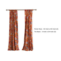 Paris 4 Piece Floral Print Fabric Curtain Panel with Ties, Orange - BM230991