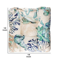 Rome Beach Print Fabric Thick Chair Pad with Tufted Details, White and Blue - BM230992