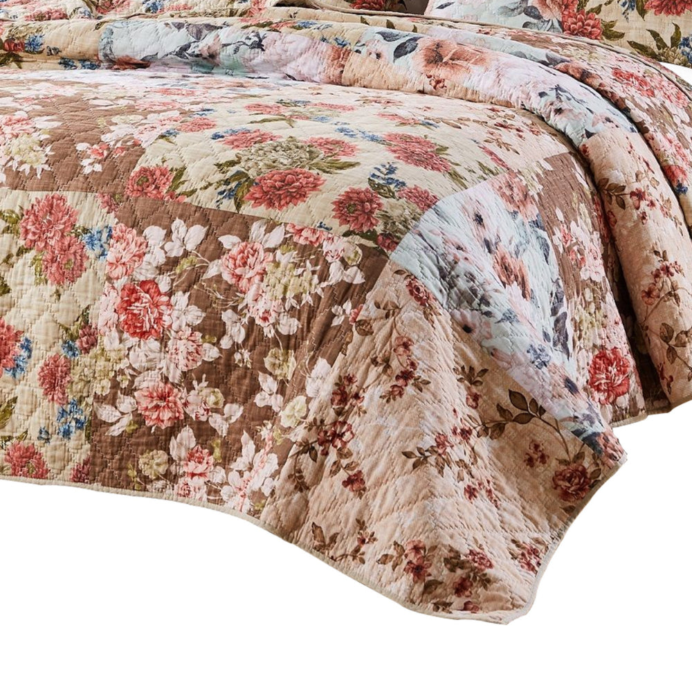 Rome 2 Piece Microfiber Reversible Floral Print Twin Quilt Set, Multicolor - BM231030