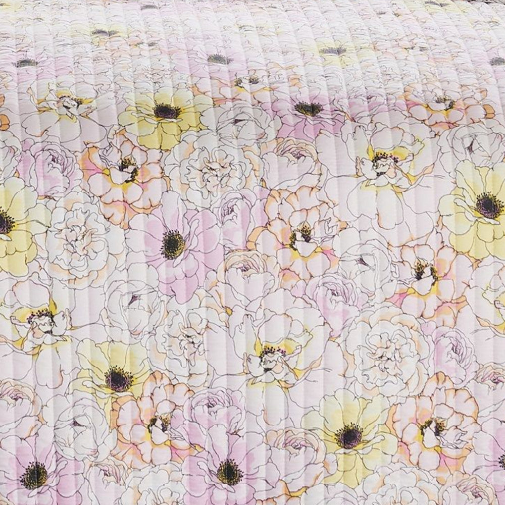 Milan 2 Piece Microfiber Blooming Flower Pattern Twin Quilt Set, White and Pink - BM231047