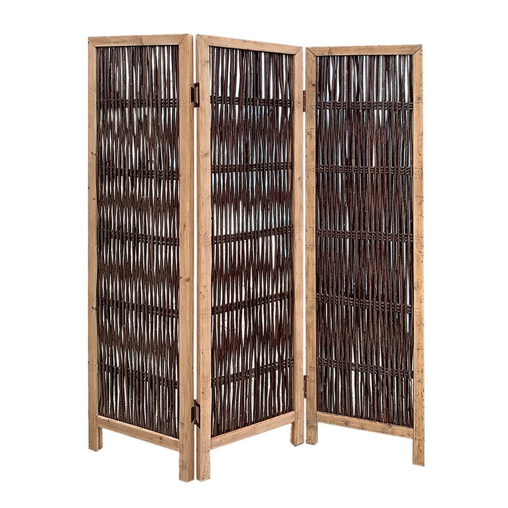 71 Inch 3 Panel Interconnected Branches Room Divider, Brown - BM231301