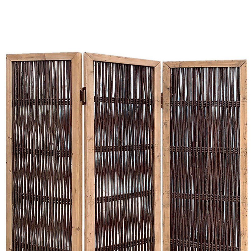 71 Inch 3 Panel Interconnected Branches Room Divider, Brown - BM231301