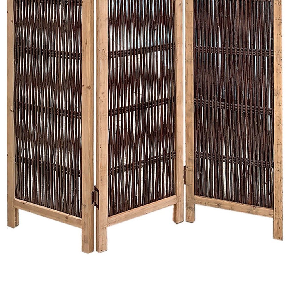71 Inch 3 Panel Interconnected Branches Room Divider, Brown - BM231301