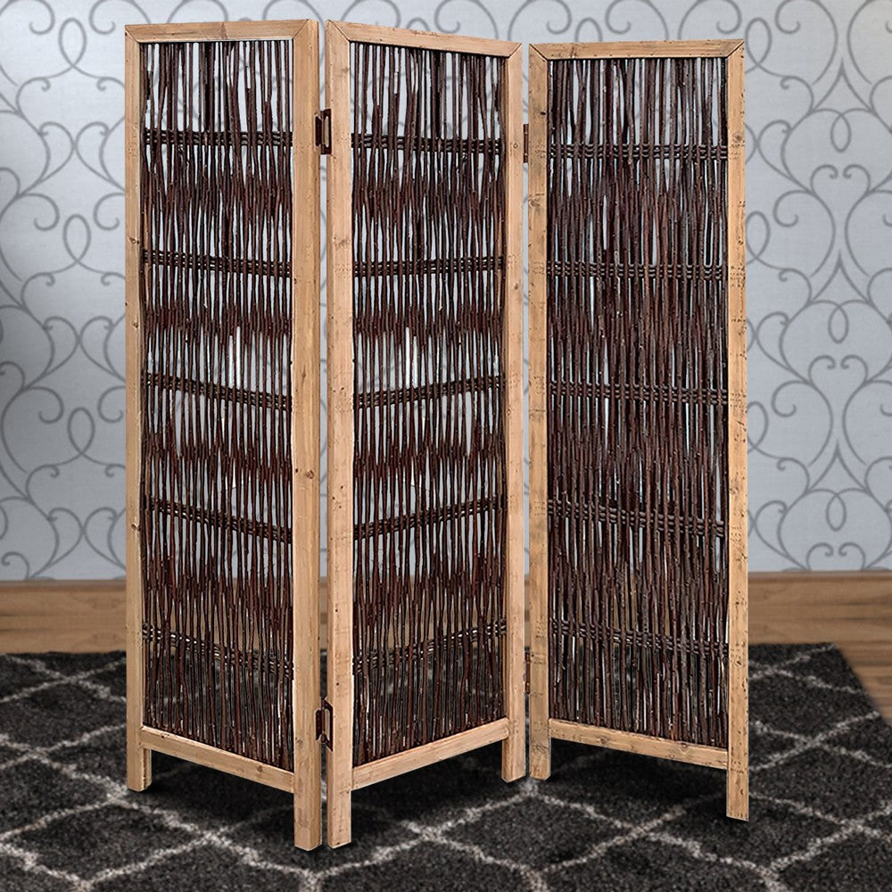 71 Inch 3 Panel Interconnected Branches Room Divider, Brown - BM231301