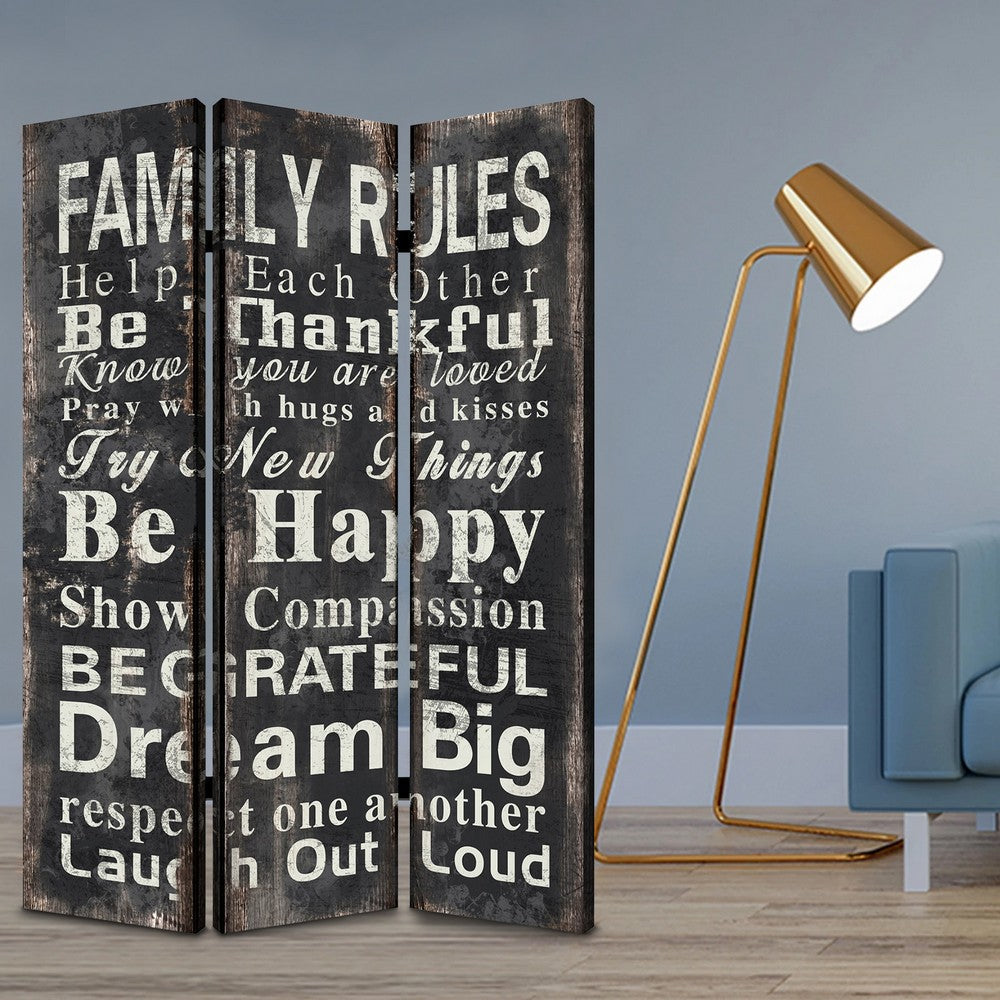 72 Inch Inspirational Quote Room Divider, Black and White - BM231302