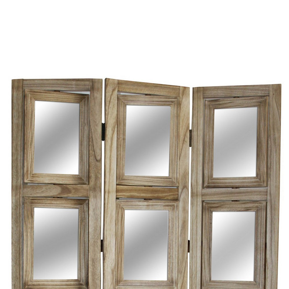 53 Inch 3 Panel Photo Frame Room Divider, Brown - BM231303
