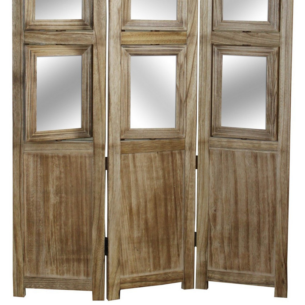 53 Inch 3 Panel Photo Frame Room Divider, Brown - BM231303
