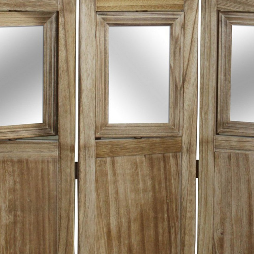 53 Inch 3 Panel Photo Frame Room Divider, Brown - BM231303