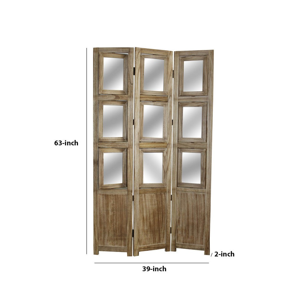 53 Inch 3 Panel Photo Frame Room Divider, Brown - BM231303