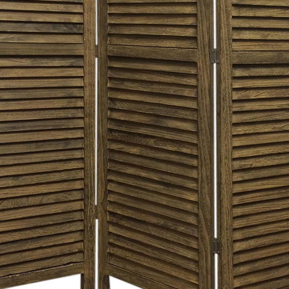 67 Inch 3 Panel Shutter Screen with Fitted Slats, Brown - BM231304
