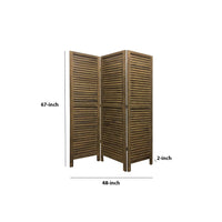 67 Inch 3 Panel Shutter Screen with Fitted Slats, Brown - BM231304