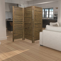 67 Inch 3 Panel Shutter Screen with Fitted Slats, Brown - BM231304
