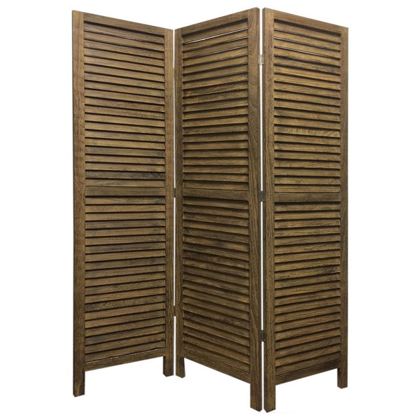 67 Inch 3 Panel Shutter Screen with Fitted Slats, Brown - BM231304