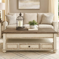 18 Inch Lift Top Two Tone Wooden Cocktail Table, White and Brown - BM231367