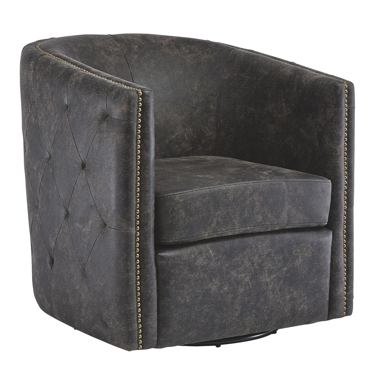 31 Inch Barrel Back Leatherette Swivel Accent Chair, Black - BM231371
