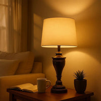Metal Table Lamp with Turned Pedestal Base, Set of 2, Bronze - BM231406