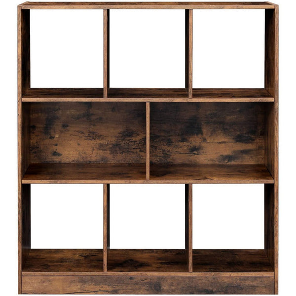 6 Open Shelves Wooden Bookcase with 2 Compartments, Rustic Brown - BM231432