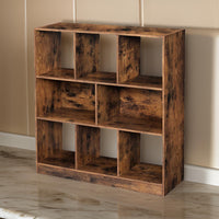 6 Open Shelves Wooden Bookcase with 2 Compartments, Rustic Brown - BM231432