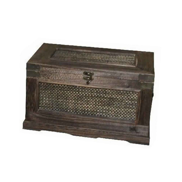 Traditional Wooden Storage Box with Metal Mesh Design, Set of 2, Brown - BM231483