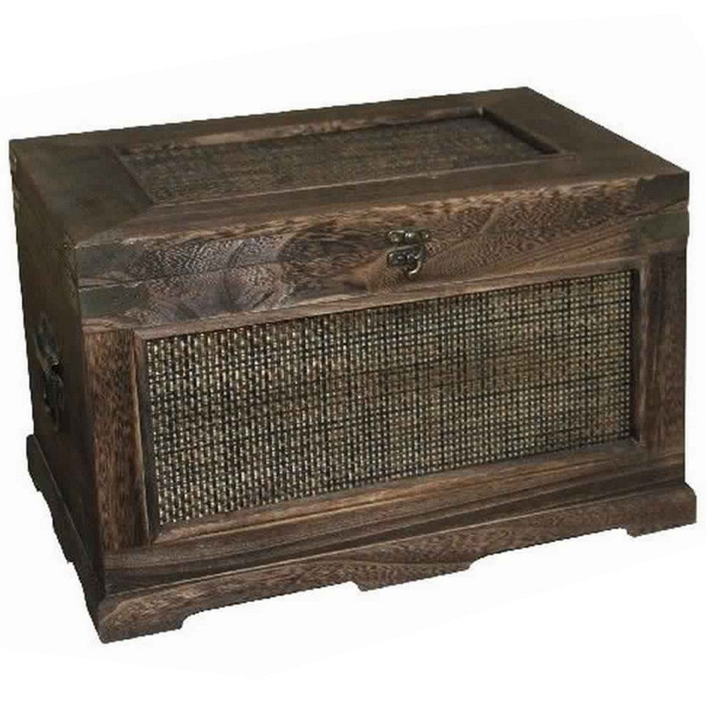Traditional Wooden Storage Box with Metal Mesh Design, Set of 2, Brown - BM231483