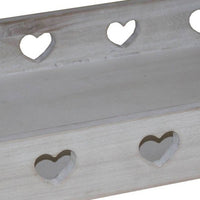 Farmhouse Style Rectangular Tray with Heart Shape Cutouts, Whitewashed - BM231486