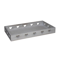 Farmhouse Style Rectangular Tray with Heart Shape Cutouts, Whitewashed - BM231486