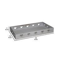 Farmhouse Style Rectangular Tray with Heart Shape Cutouts, Whitewashed - BM231486