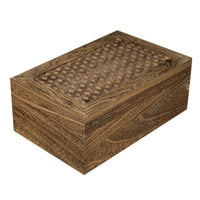 Wooden Storage Box with Intricately Carved Lidded Top, Set of 2, Brown - BM231487