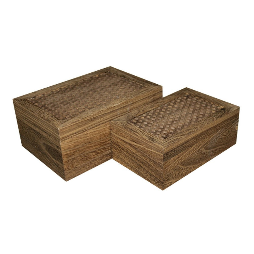 Wooden Storage Box with Intricately Carved Lidded Top, Set of 2, Brown - BM231487