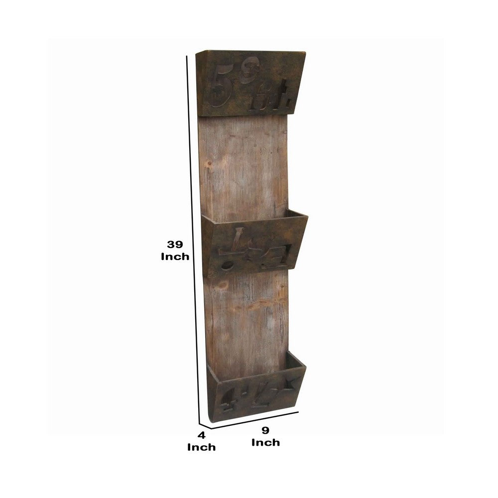 Industrial Style Wood and Metal Magazine Holder with Cutout Design, Brown - BM231491
