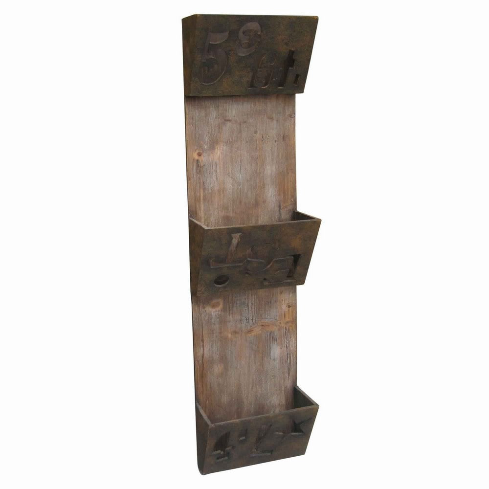 Industrial Style Wood and Metal Magazine Holder with Cutout Design, Brown - BM231491