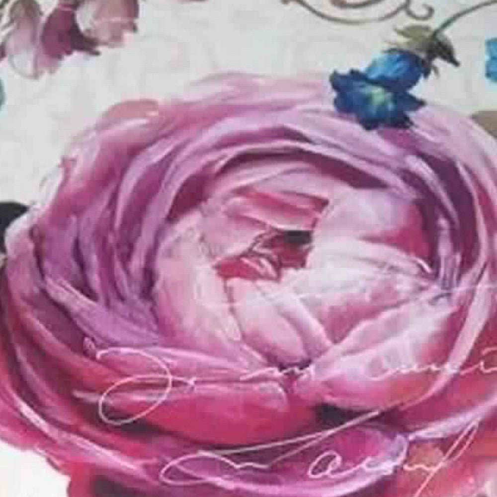 Distressed Metal Serving Tray with Elegant Rose Flower Artwork, Multicolor - BM231492