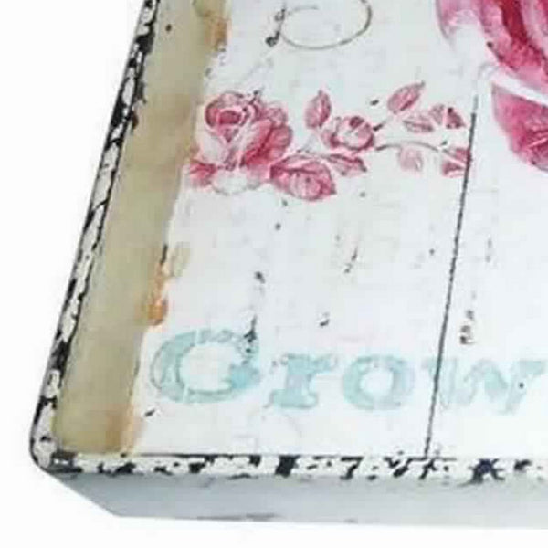 Distressed Metal Serving Tray with Floral Artwork, Multicolor - BM231523